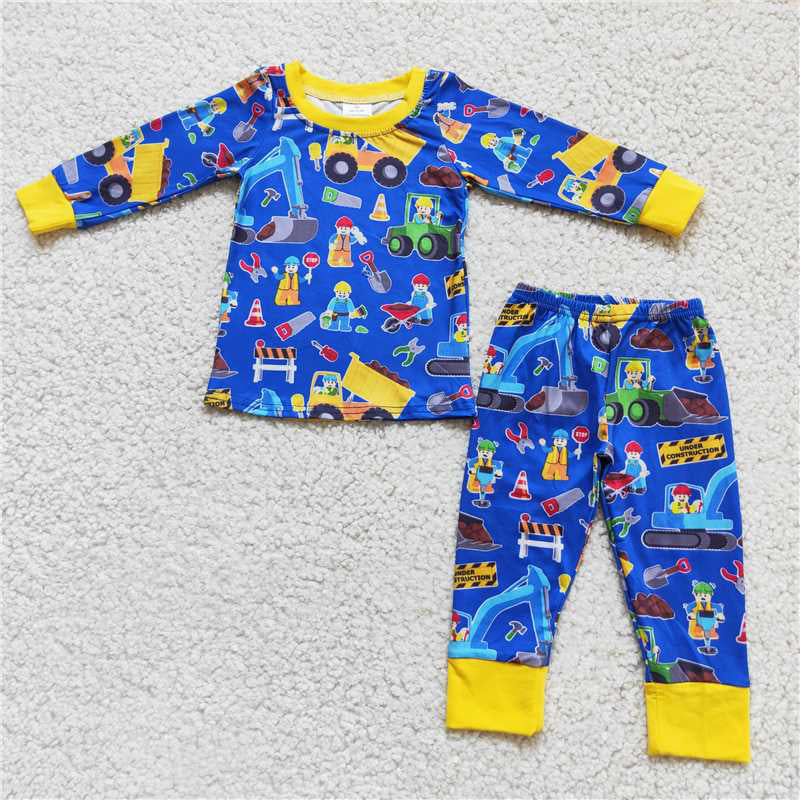 Baby Boys Construction Truck Print Long Sleeve Trousers Set