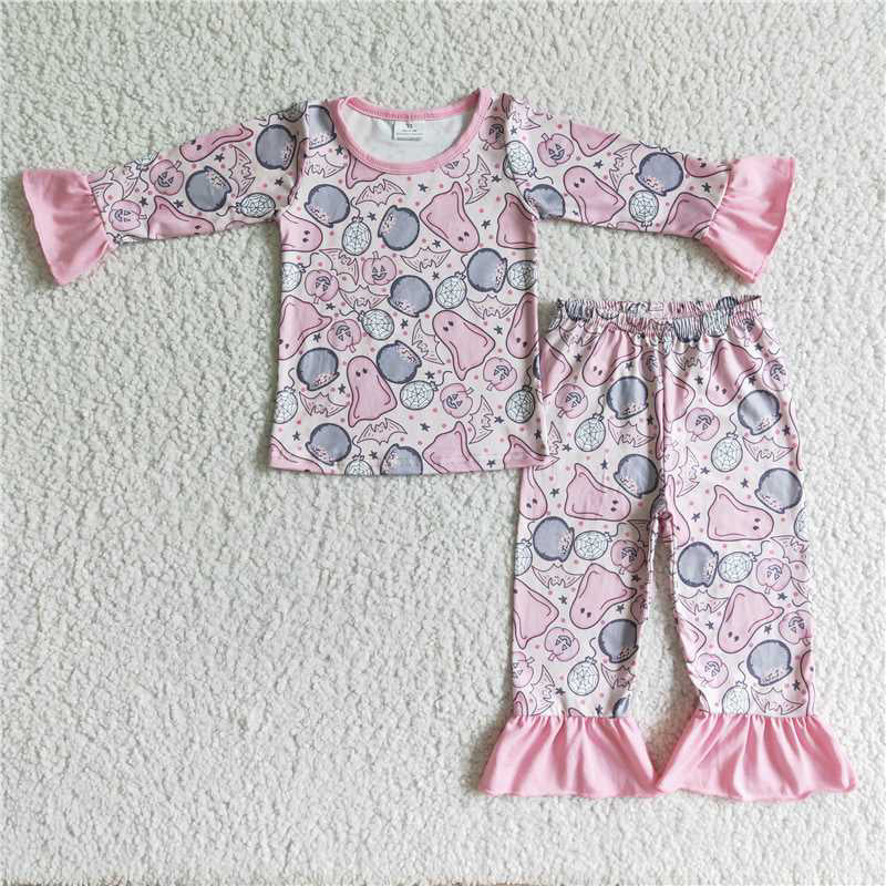 GLP0003Ghost pink long sleeve sleep wear kids girls Halloween pajamas
