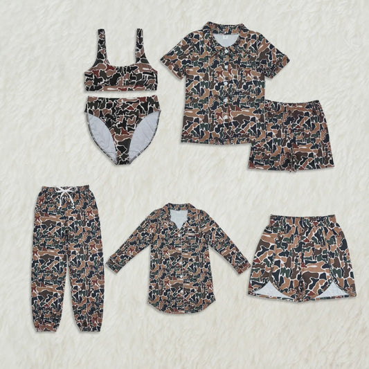 Women's Dark Camouflage Summer Pajamas Button-Down Long Sleeve Sleepwear Adult Comfortable Soft Cotton Camo Print Nightgown