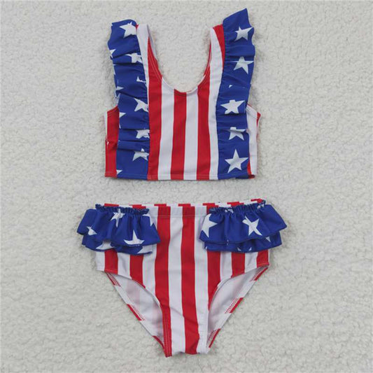 6.03  S0090 New Rts No Moq 8-9 Days By Air Arrived it Stars stripe lining baby girls 4th of july swimsuit