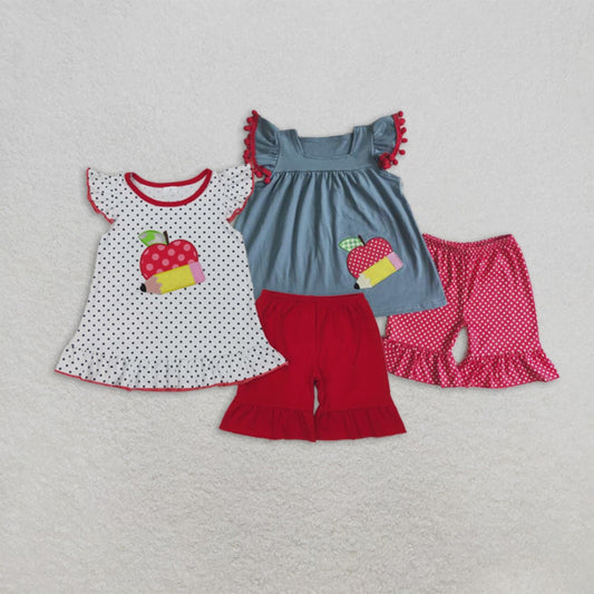 6.04   Girls Back to School Clothing Sets Apple Pencil Embroidery Cute Fashionable Kids Outfits for Elementary School Students