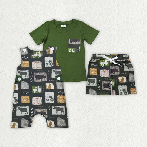 10.15 RTS Sibling Baby Boys Western Cow Farm Rompers Outfits Sets