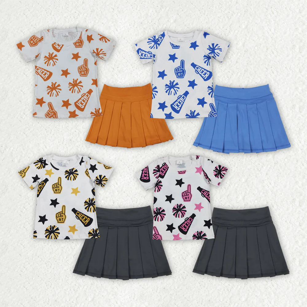 10.1 RST Sibling Baby Girls 4 colors Cheer Top Yoga Pleated Skirts Team Clothes Sets
