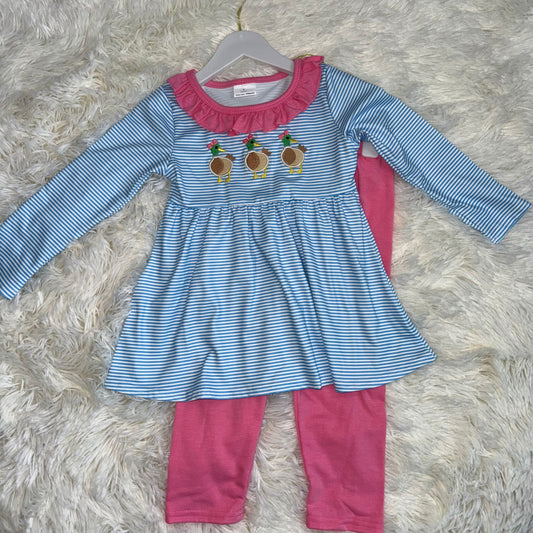 11.19 RST GLP2923 Embroidery Bows Ducks Baby Girls Stripe Tunic Legging Pants Clothes Sets