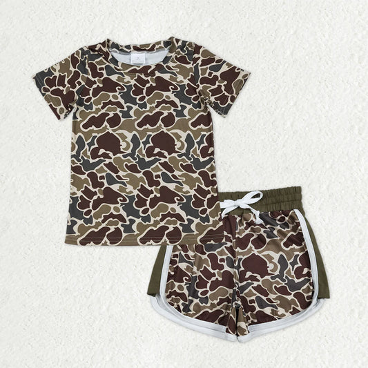 1.13 RTS NO MOQ （In stock） BT1648 + SS0745 Baby Girls Southern Dark Khaki Camo Shirt Top Shorts Clothes Sets