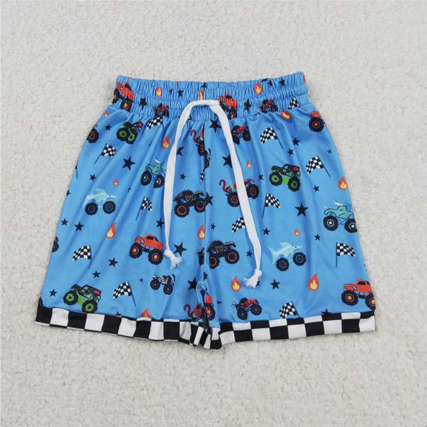 RTS BT1496+SS0736 Baby Boys 4th of July Car Flag Print Top And Shorts Set