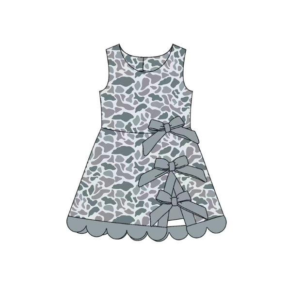 Pre order No Moq milk silk Baby Girls Camo Yoga Active Scallop Bows Short Knee Length Dres