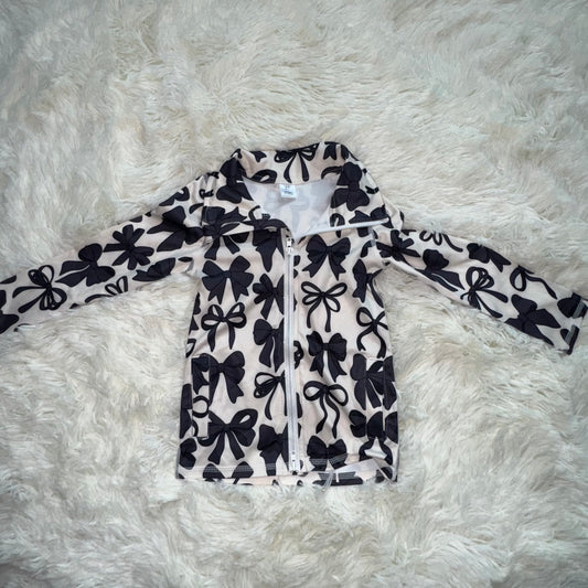 11.5 RST GT1084 Baby Girls Long Sleeves Black Bows Zipper Pockets Yoga Jacket Tops