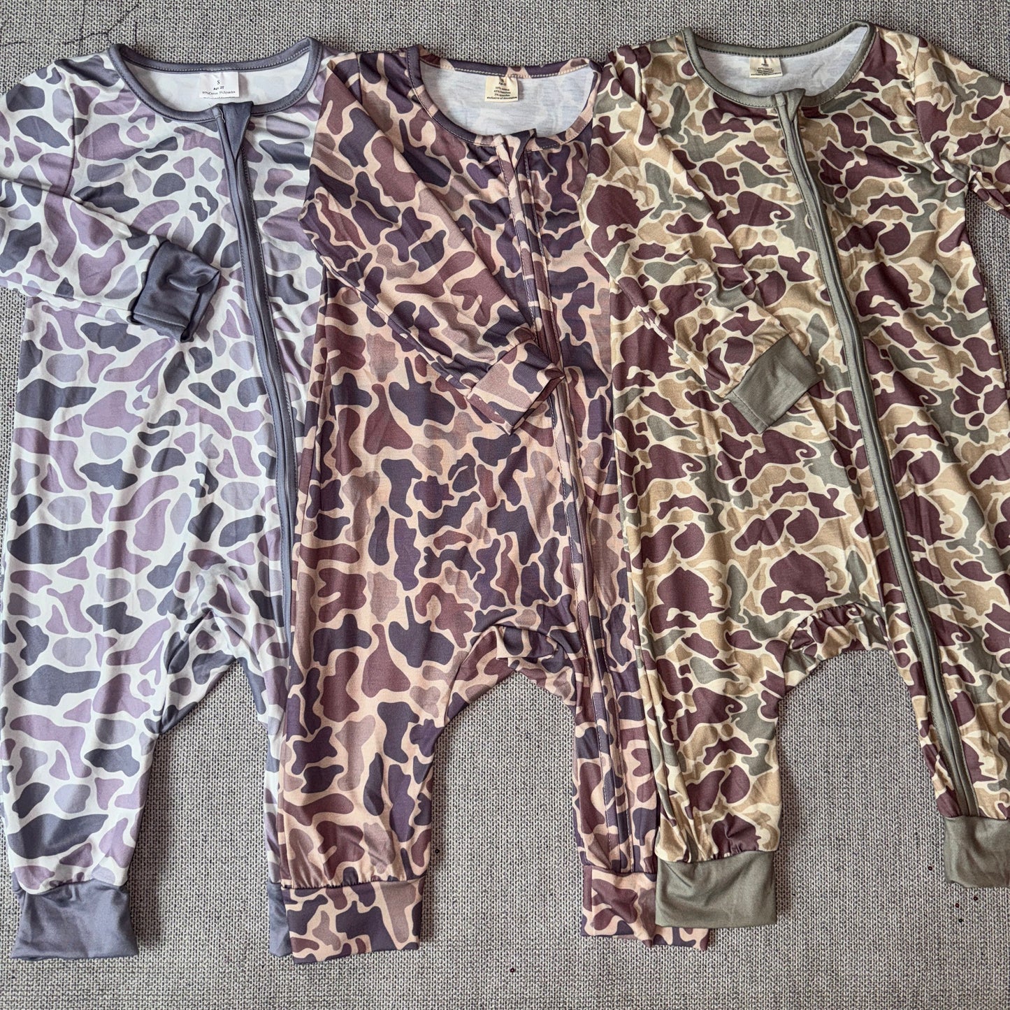 10.28 RTS Sibling Baby Infant Boys Western Camo Long Sleeve Fall Zip Rompers