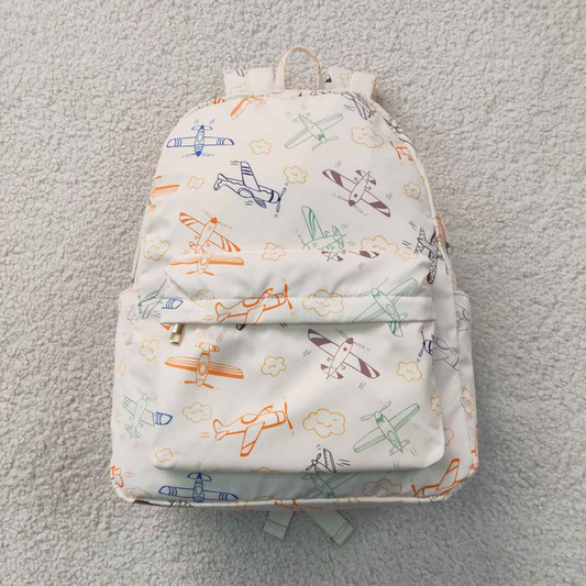BA0220 RTS NO MOQ （In stock）Baby Kids Airplane Printed Zip Backpack