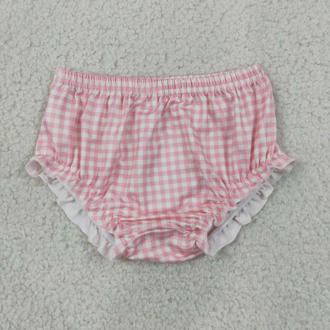 SS0939  RTS NO MOQ （In stock） Pink plaid ruffle baby girls summer bummies