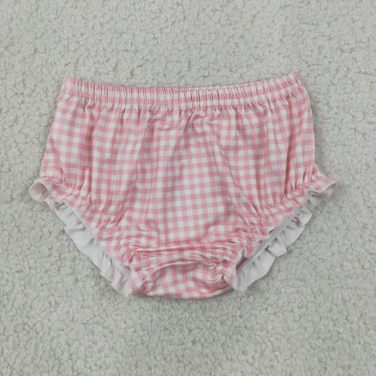 SS0939  RTS NO MOQ （In stock） Pink plaid ruffle baby girls summer bummies