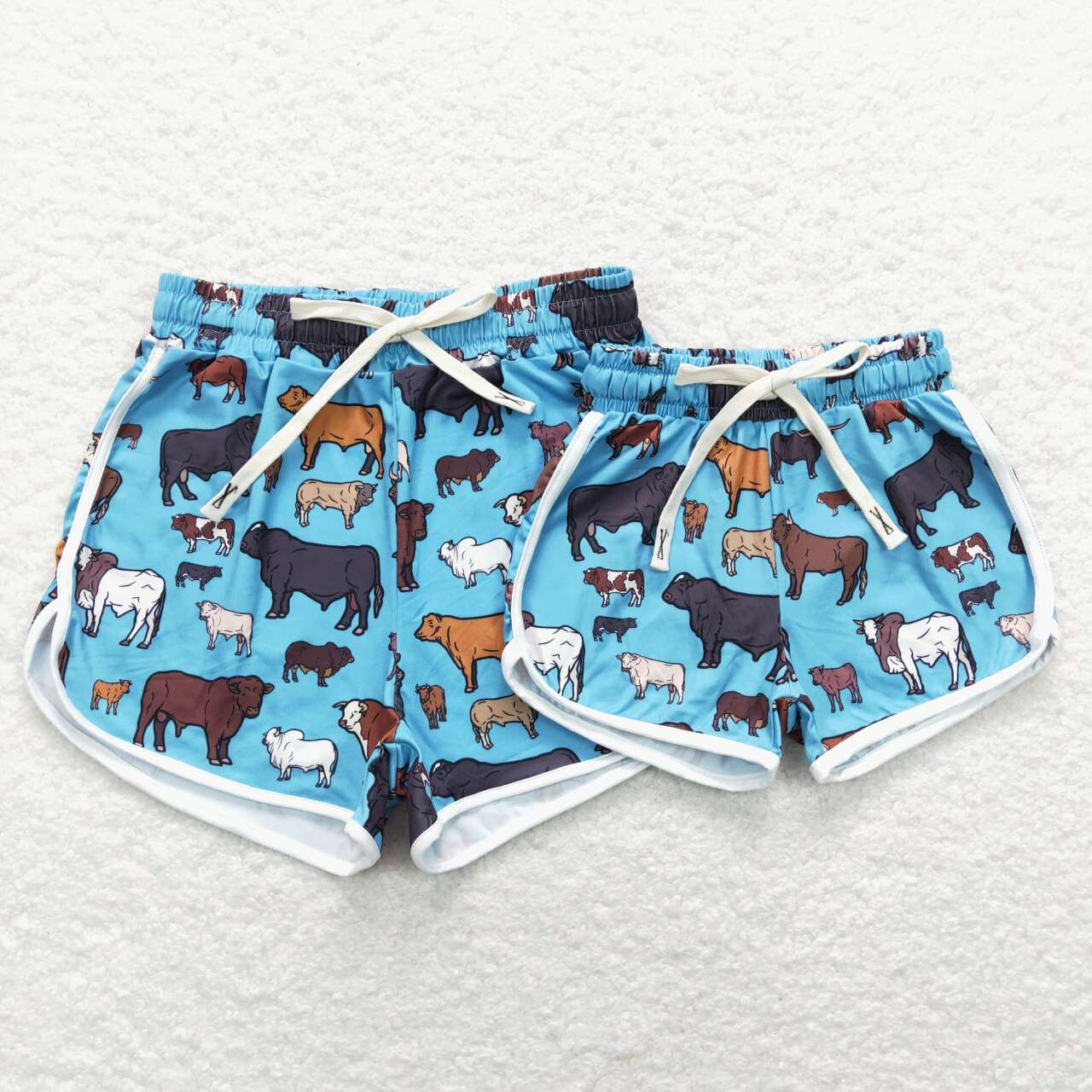 Adults women and Baby Girls Alpine Yak Lake Blue Yoga Shorts