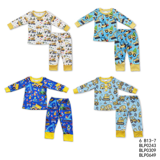 Baby Boys Construction Truck Print Long Sleeve Trousers Set