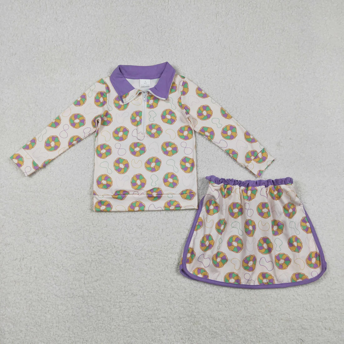 11.24 RTS Sibling Baby Boys Girls Mardigras Donuts Knee Length Dress Button Shirt Top Skorts Clothes Set