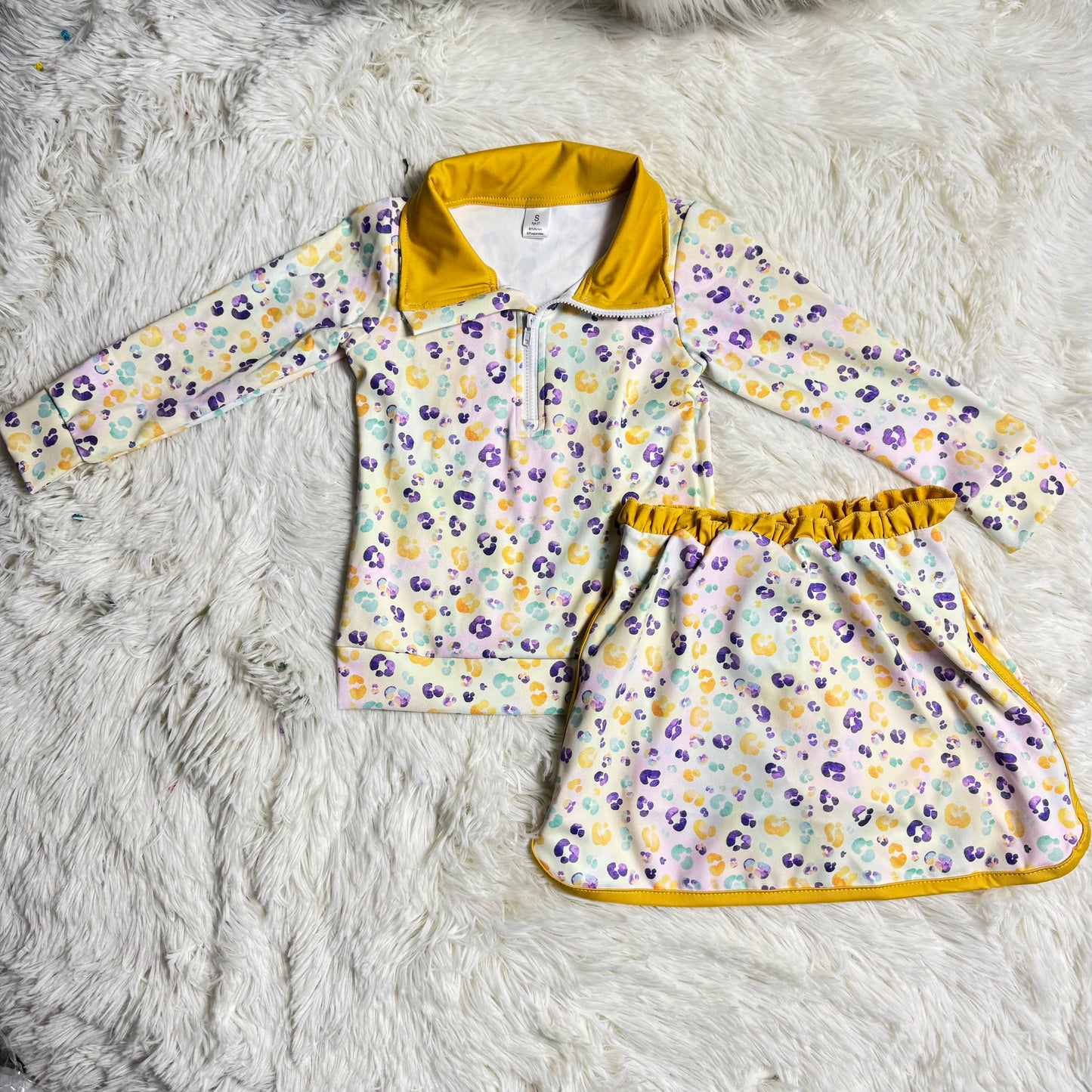 12.24 RST GLD1365 Baby Girls Mardigras Leopard Zipper Pullovers Skirt Shorts Yoga Active Clothes Set