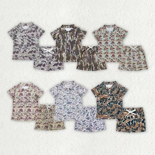 12.8 RTS Sibling Baby Boys Southern Camo Button Polo Shirts Pockets Short Clothes Set