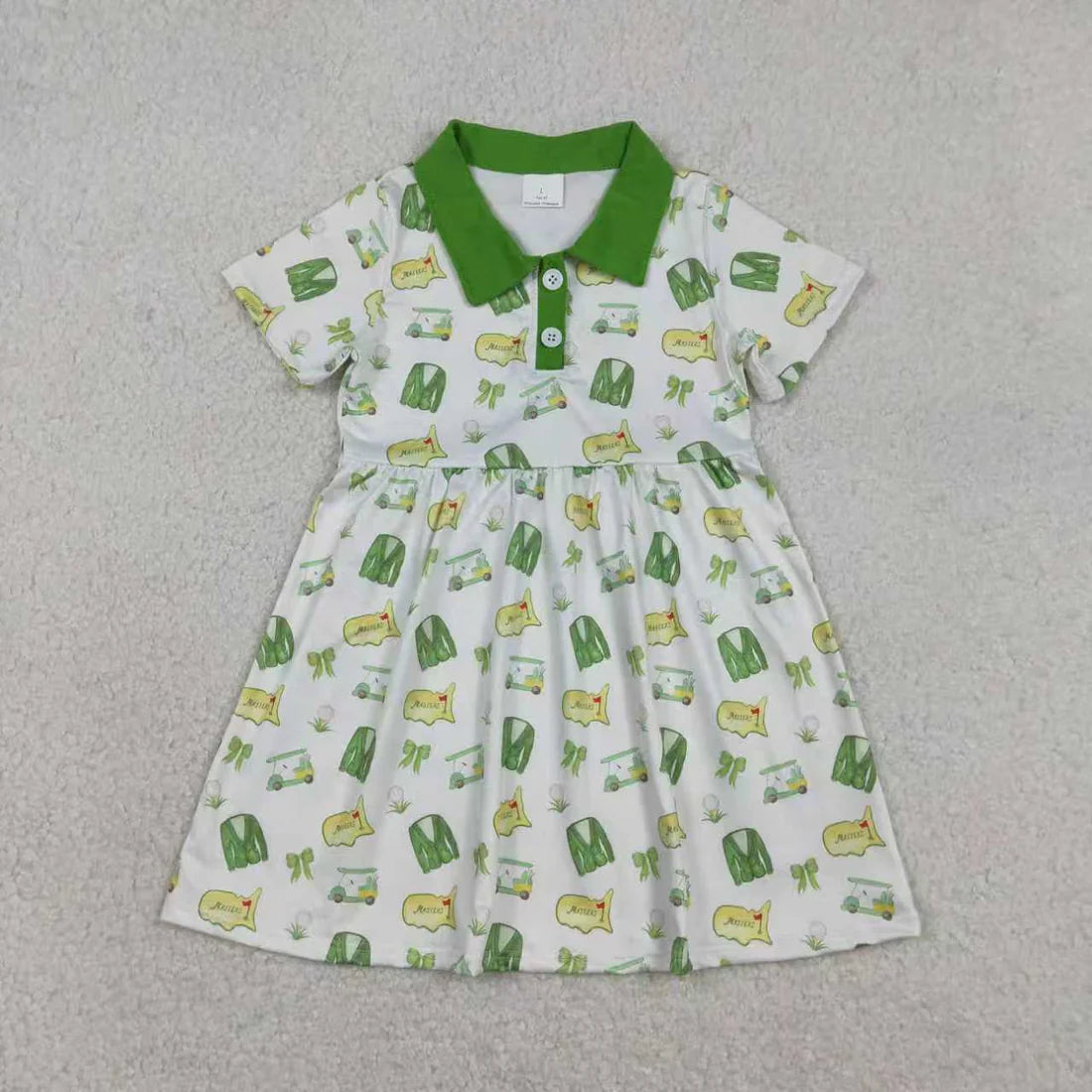 1.16 RTS Sibling Baby Boys Girls Green Golf Bows Button Shirt Short Clothes Set Knee Length Dresses