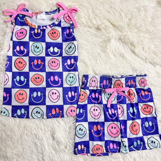 12.13 RST GSSO2831 Baby Girls Colorful Smiles Checked Top Pockets Shorts Clothes Sets