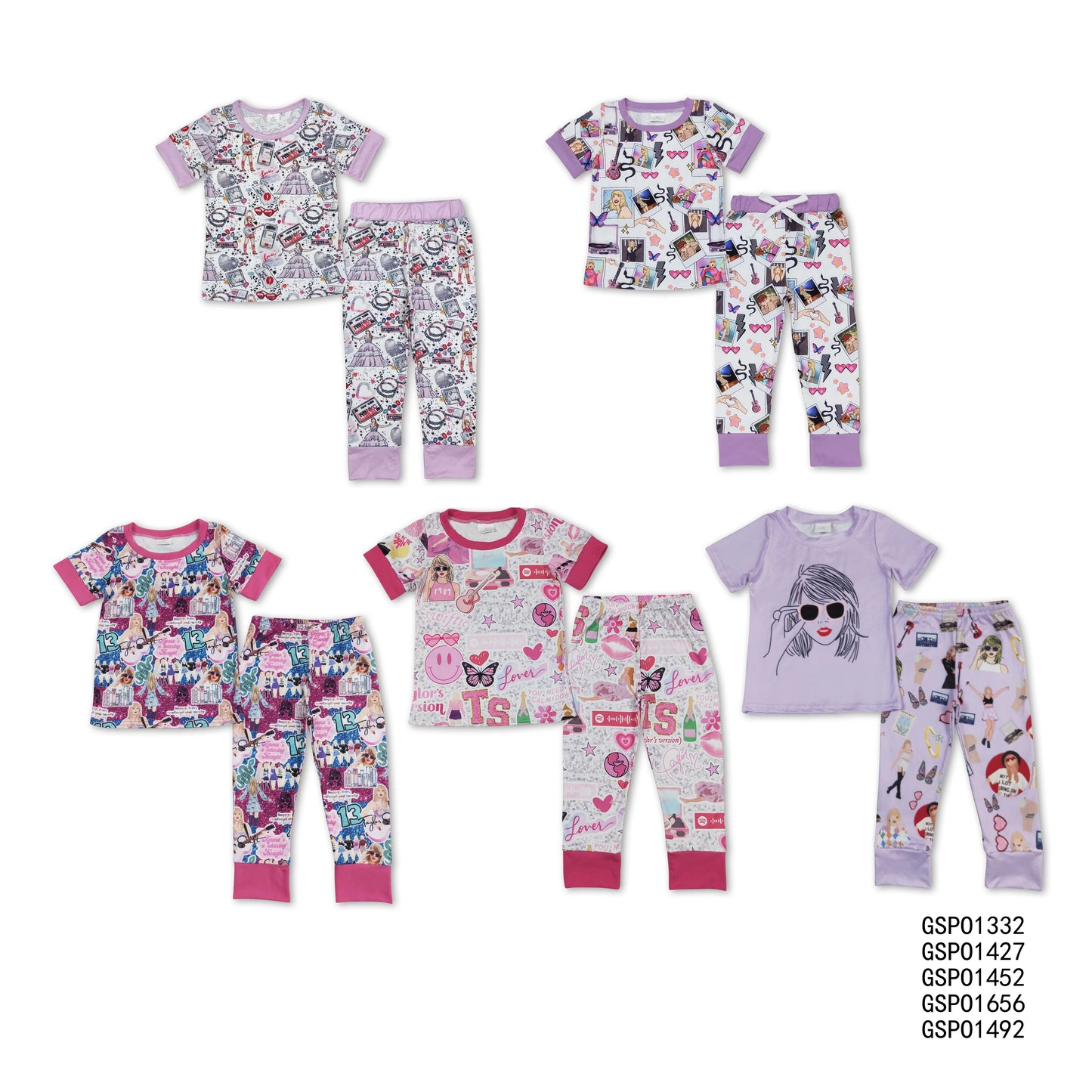 Baby Girls European and American female singer musical instrument print pattern short-sleeved trousers suit