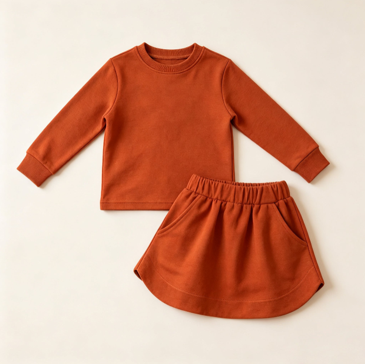 (Preorder new) No moq Baby Girls Solid Color Long Sleeve Top Skirts Daily Casual Outfit Set