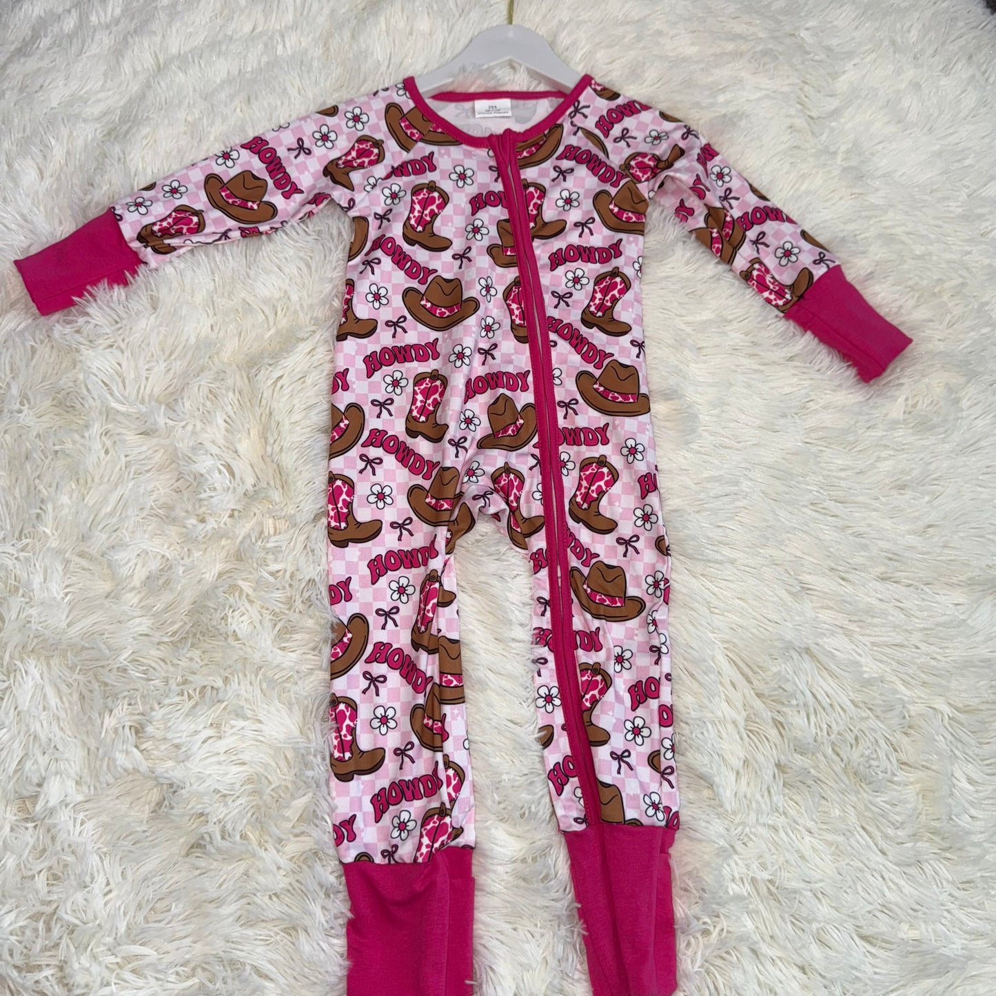 11.15 RST LR2516 Baby Girls Western Howdy Boots Two Way Zip Convertible Rompers