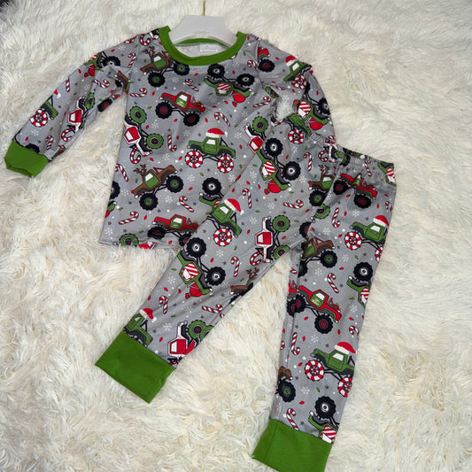 11.10 RST BLP128 Baby Boys Trucks Candy Cane Top Pants Christmas Pajamas Sets