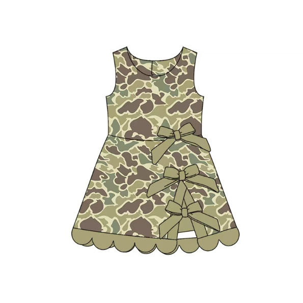 Pre order No Moq milk silk Baby Girls Camo Yoga Active Scallop Bows Short Knee Length Dres