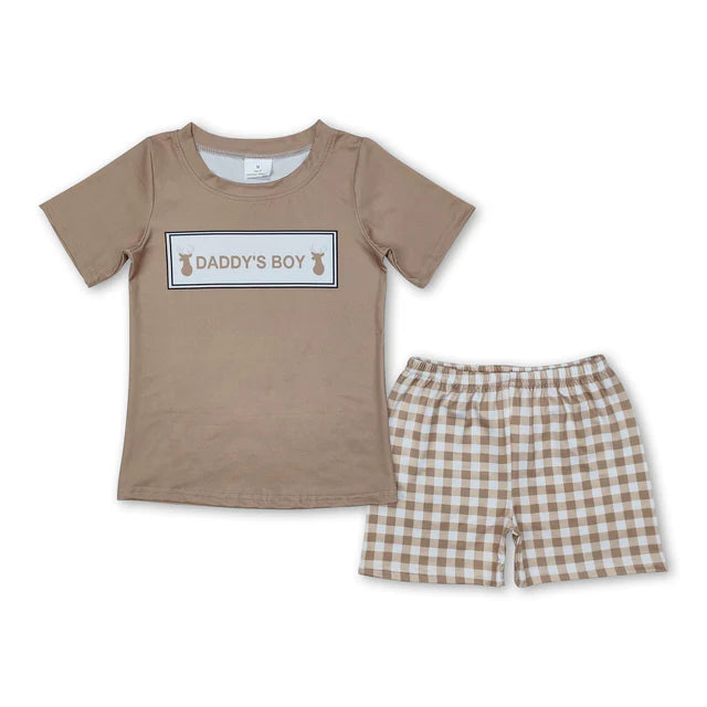 RTS Sibling daddy's boy deer top plaid shorts kids boys clothes and romper