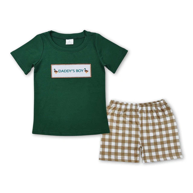 RTS Sibling daddy's boy deer top plaid shorts kids boys clothes and romper
