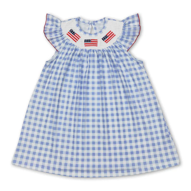 RTS Sibling Plaid flag smocked girls 4th of july dresses