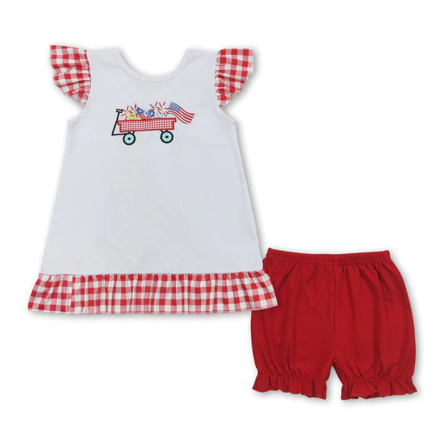 RTS Sibling Flutter sleeves flag tunic ruffle shorts girls patriotic set