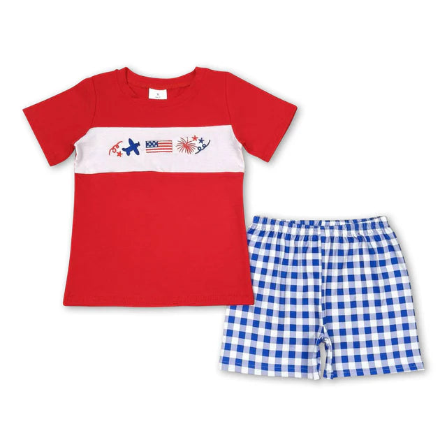 RTS Sibling Red top balloon flag shorts boys 4th of july clothes