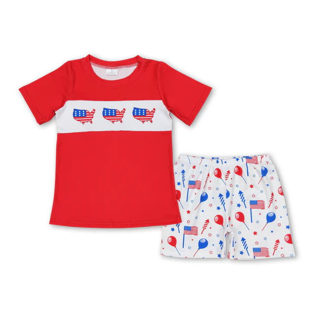 RTS Sibling Red top balloon flag shorts boys 4th of july clothes