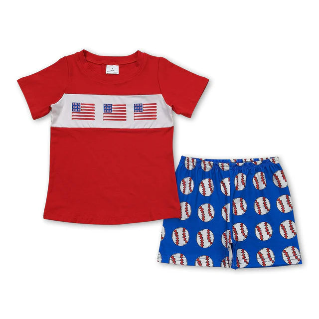 RTS Sibling Red top balloon flag shorts boys 4th of july clothes