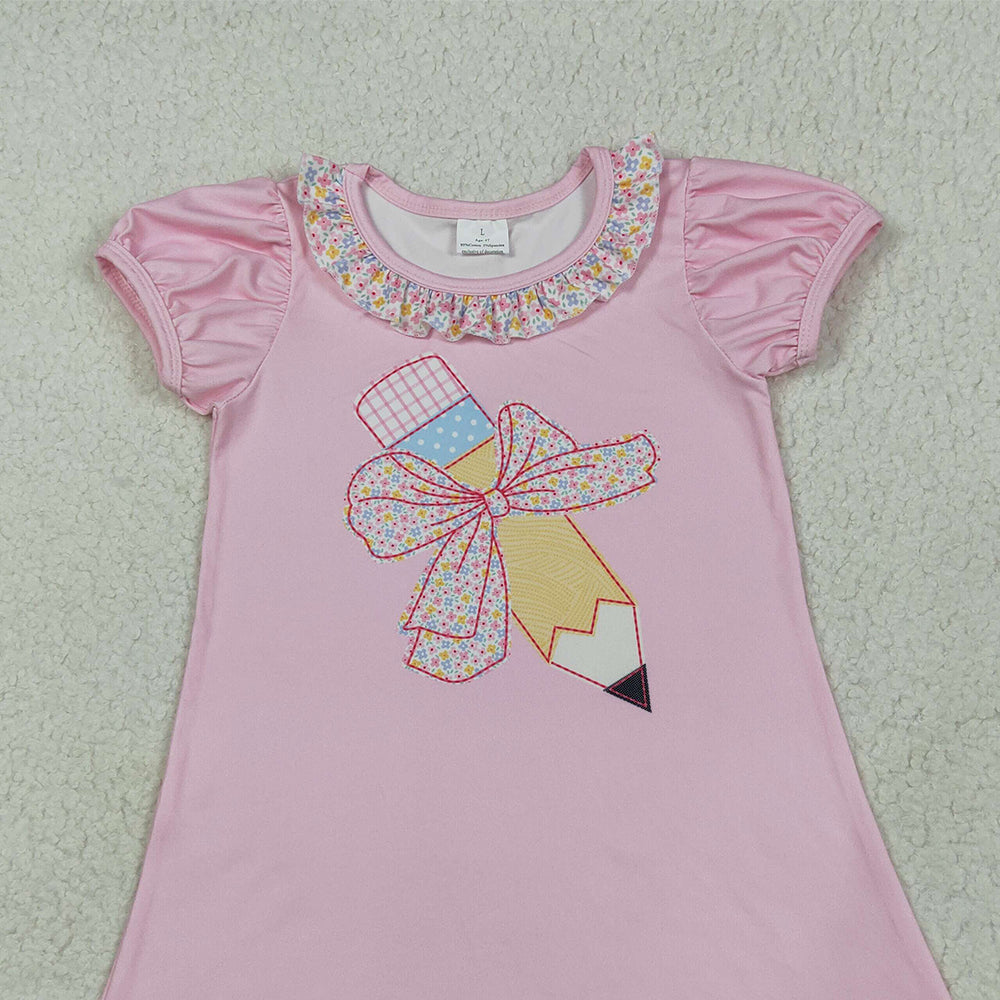8.12  GSD2017RTS NO MOQ Baby Girls Summer Dress Baby Girls Peach Short Ruffle Sleeves Bow Pencil Top Dress