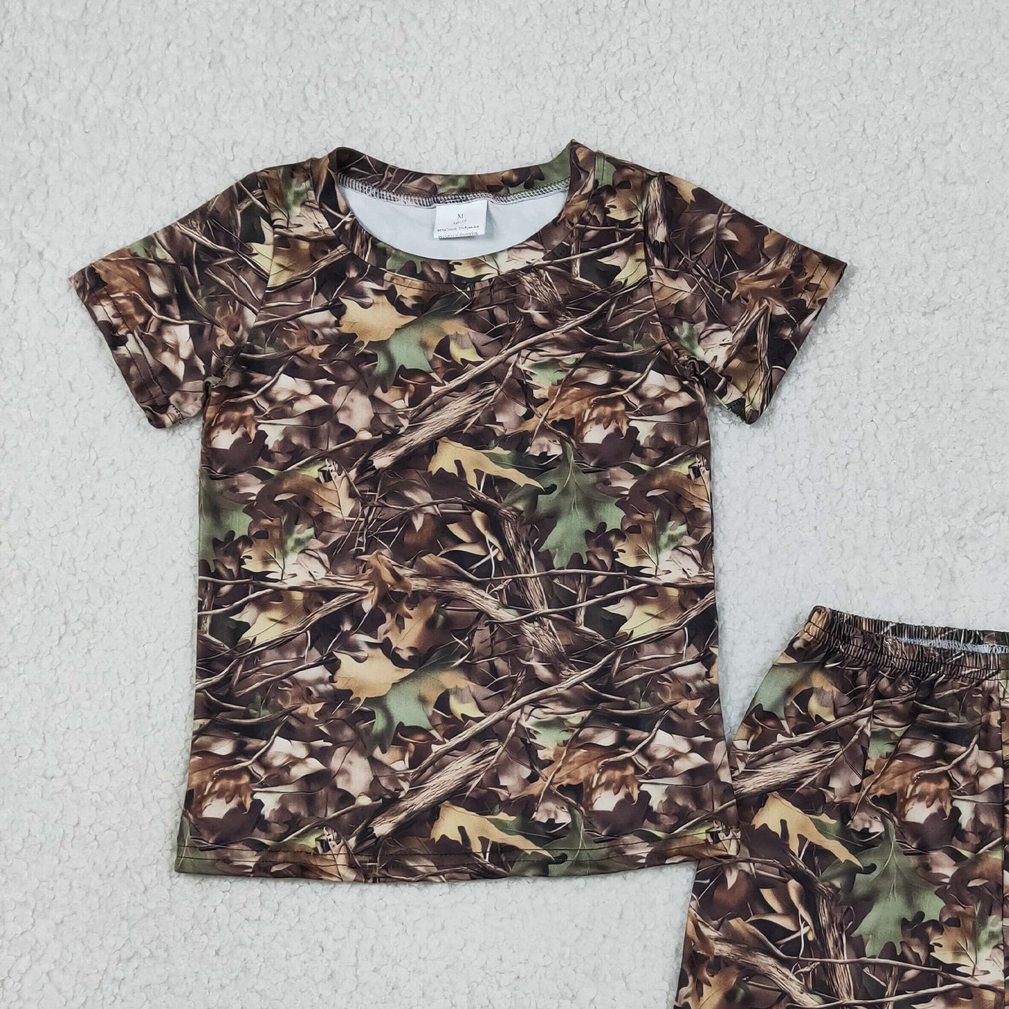 BSSO1929 RTS NO MOQ （In stock ）Short sleeves leaves camo top shorts kids boys pajamas