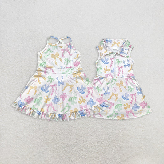 7.15 RTS NO MOQ Baby Girls Active Sleeveless Colorful Bows Zipper Yoga Dress