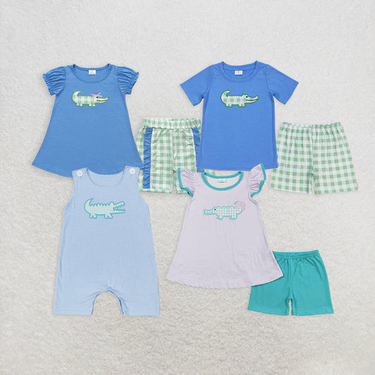 8.14 RTS Sibling Flutter sleeves stripe crocodile top shorts girls clothes