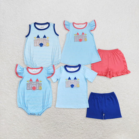 8.18   Sibling Stripe castle shirt shorts boys summer clothes rompers