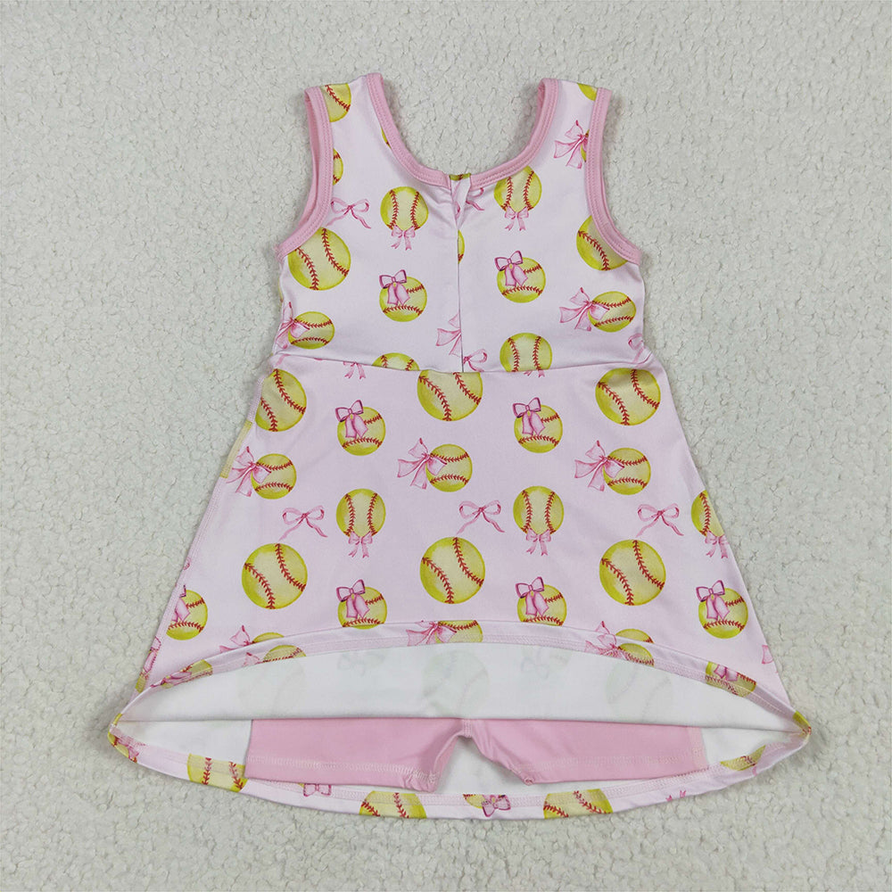 GSD2048RTS NO MOQ Baby Girls Summer Yoga Dress Kids Girls Sleeveless Softball Bow Active Wear Dress - Lightweight Comfortable Girls' Sportswear