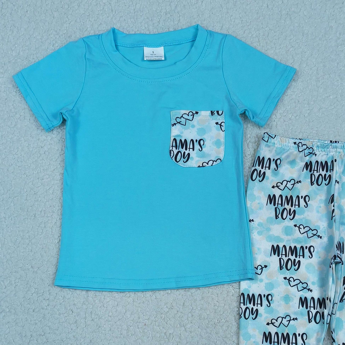 BSPO0587 RTS NO MOQ （In stock ）Short sleeves mama's boy pocket top pants kids outfits