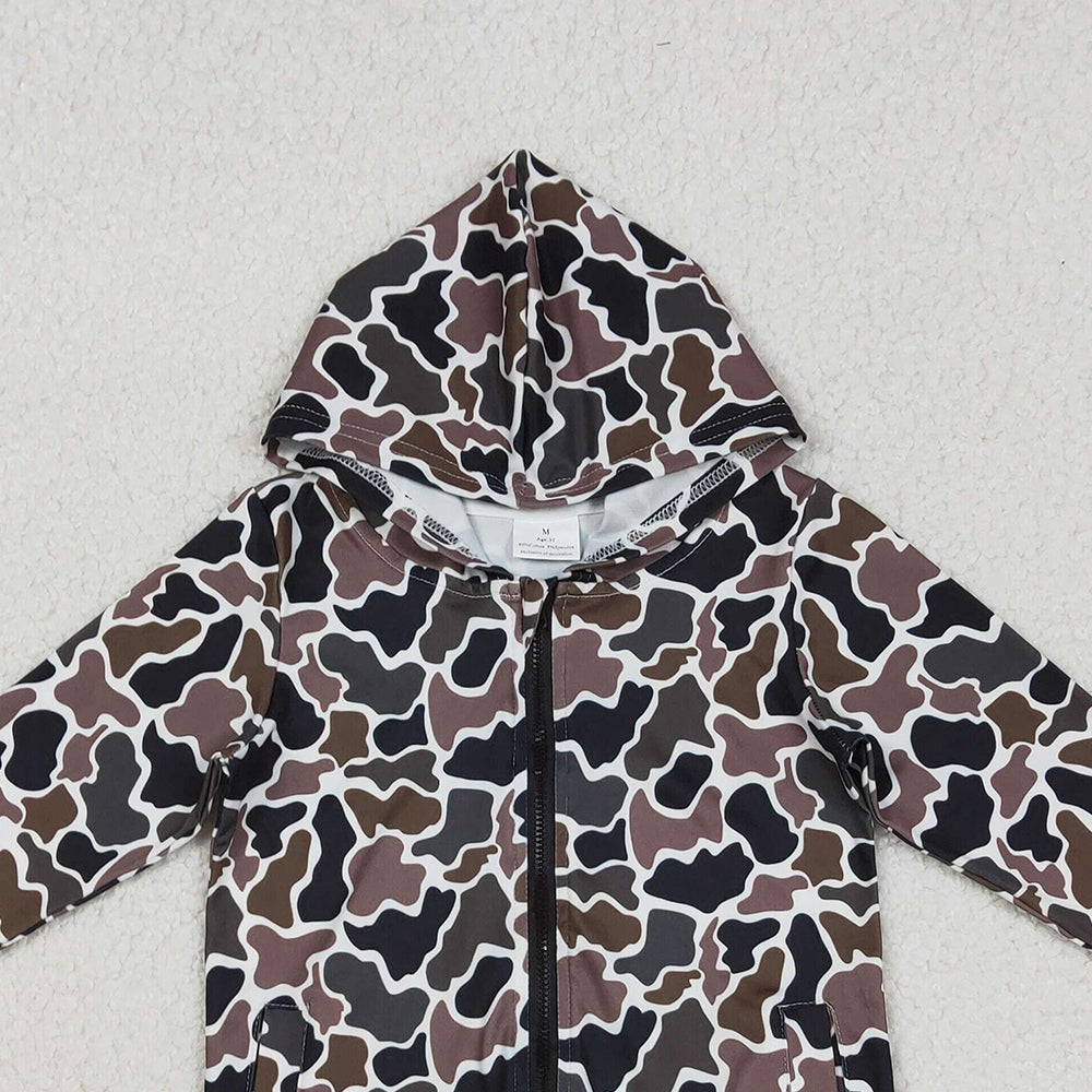 12.13 RTS NO MOQ （In stock）BT1382 Baby Boys Southern Dark Brown Camo Pockets Zipper Hoodie Jackets Top