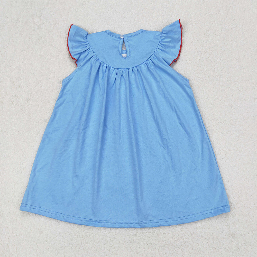 4.30 GSD1818 RTS NO MOQ Light blue boat smocked girls 4th of july dresses