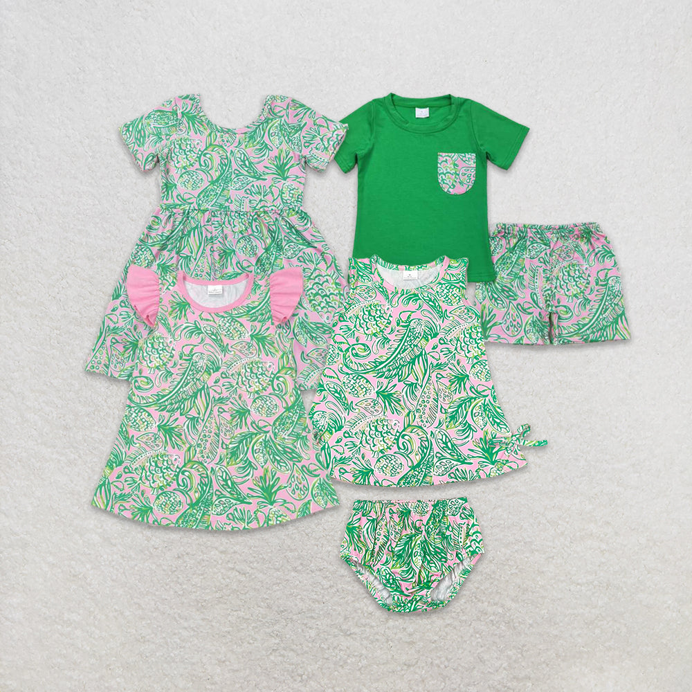 6.07   Boys Green Watercolor Pocket Top Short Set Children's Casual Clothing Spring Summer Outfit