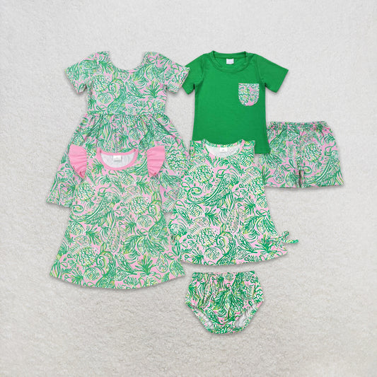 6.07   Boys Green Watercolor Pocket Top Short Set Children's Casual Clothing Spring Summer Outfit