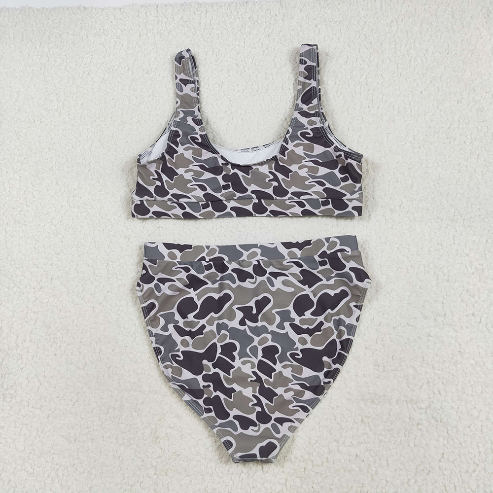 RTS NO MOQ （In stock） S0573+S0574 Adult Women's Swimsuit camo adult women summer swim top  Bottomland camo adult women summer swim bottom