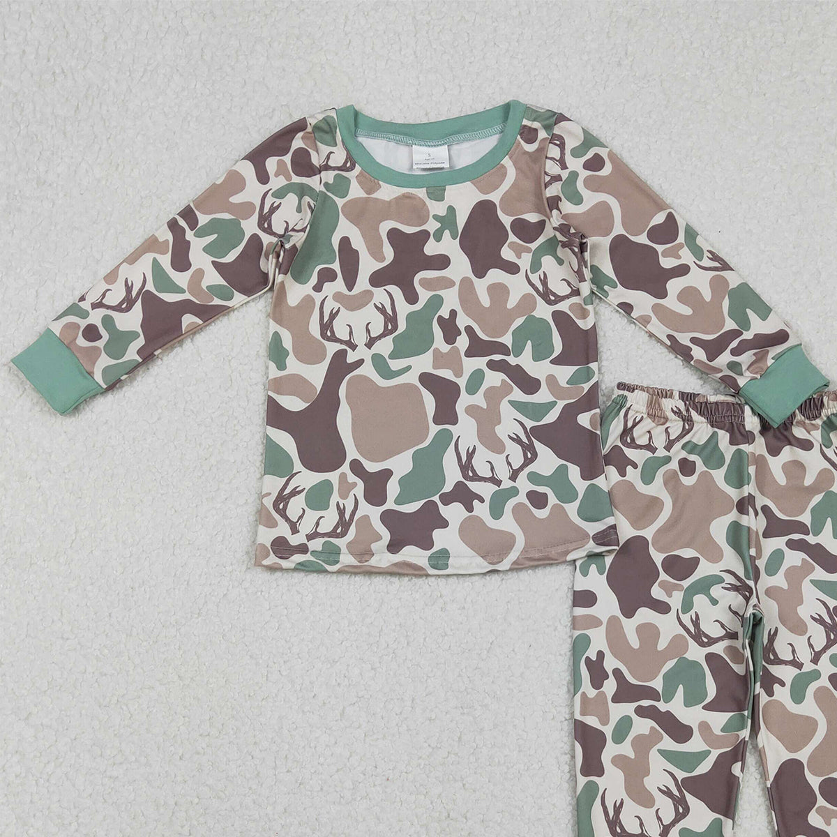10.29 RTS NO MOQ （In stock）BLP1232 Baby Boys Winter Outfits Baby Boys Brown Deer Camo Top Pant Hunting Pajamas Set