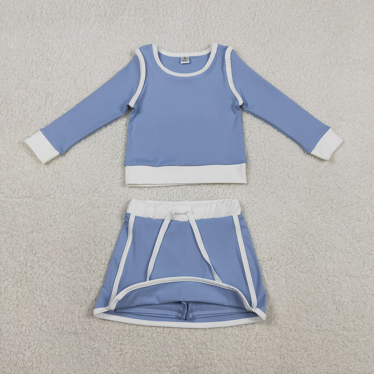 1.31 RTS NO MOQ （In stock）GLD1483 Baby Girls Blue Long Sleeve Top Skirts Shorts Yoga Active Clothes Sets