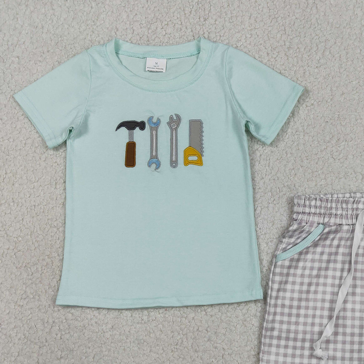 BSSO1666 RTS NO MOQ （In stock ）Short sleeves tools embroidery kids boys summer outfits